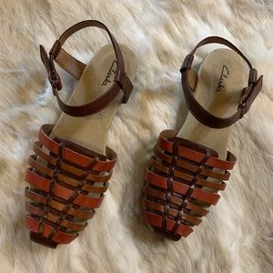 Clarks Jaina Rouge Tan Leather Sandals